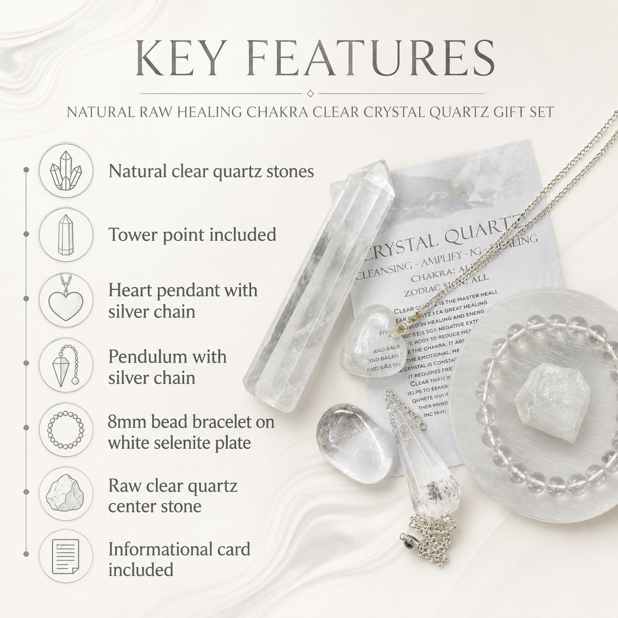 Crystal Quartz Gift Set For Emotional Support and Protection, Crystal Polished Gemstones.  DestGlow