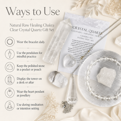 Crystal Quartz Gift Set For Emotional Support and Protection, Crystal Polished Gemstones.  DestGlow