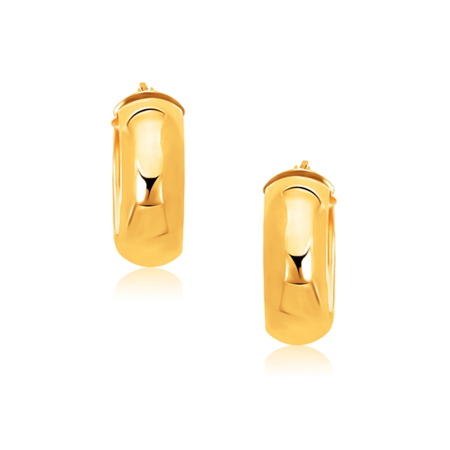 14k Yellow Gold Wide Medium Hoop Earrings with Snap Lock 