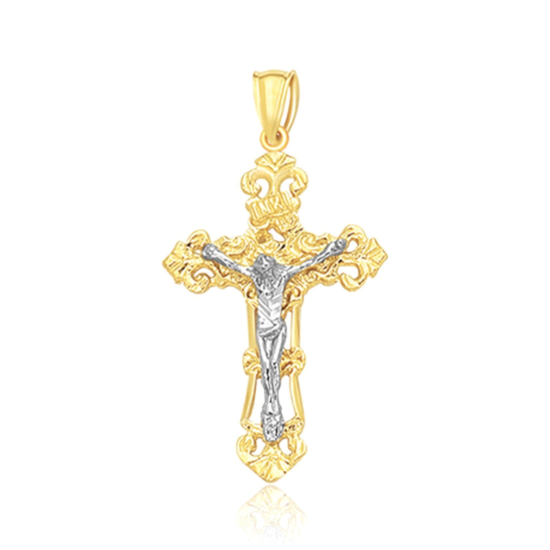 14k Two Tone Gold Cross Pendant - necklaces