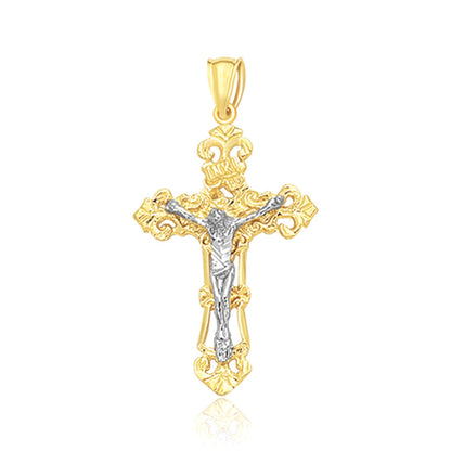 14k Two Tone Gold Cross Pendant - necklaces