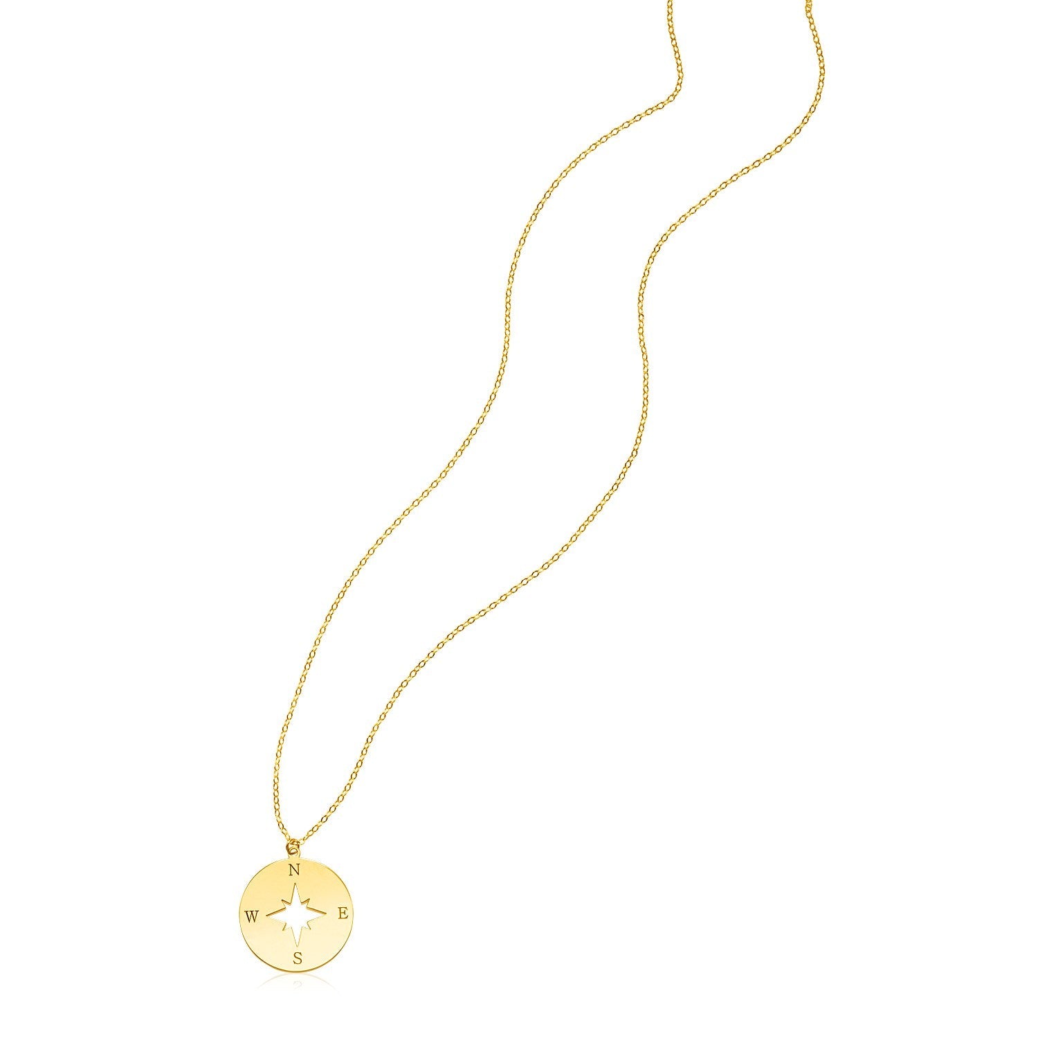 14K Yellow Gold Necklace with Compass - necklaces