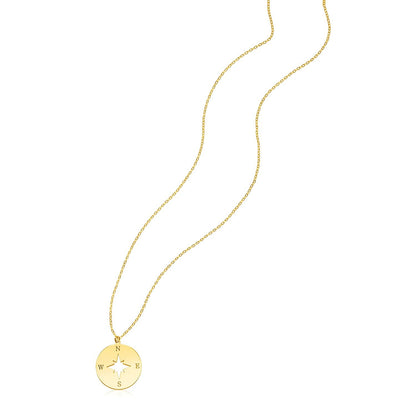 14K Yellow Gold Necklace with Compass - necklaces