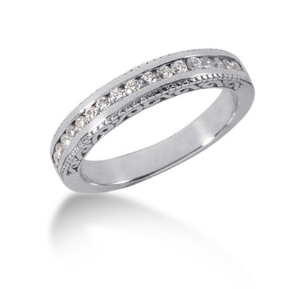 14k White Gold Vintage Style Engraved Diamond Channel Set Wedding Ring Band by Bids.com