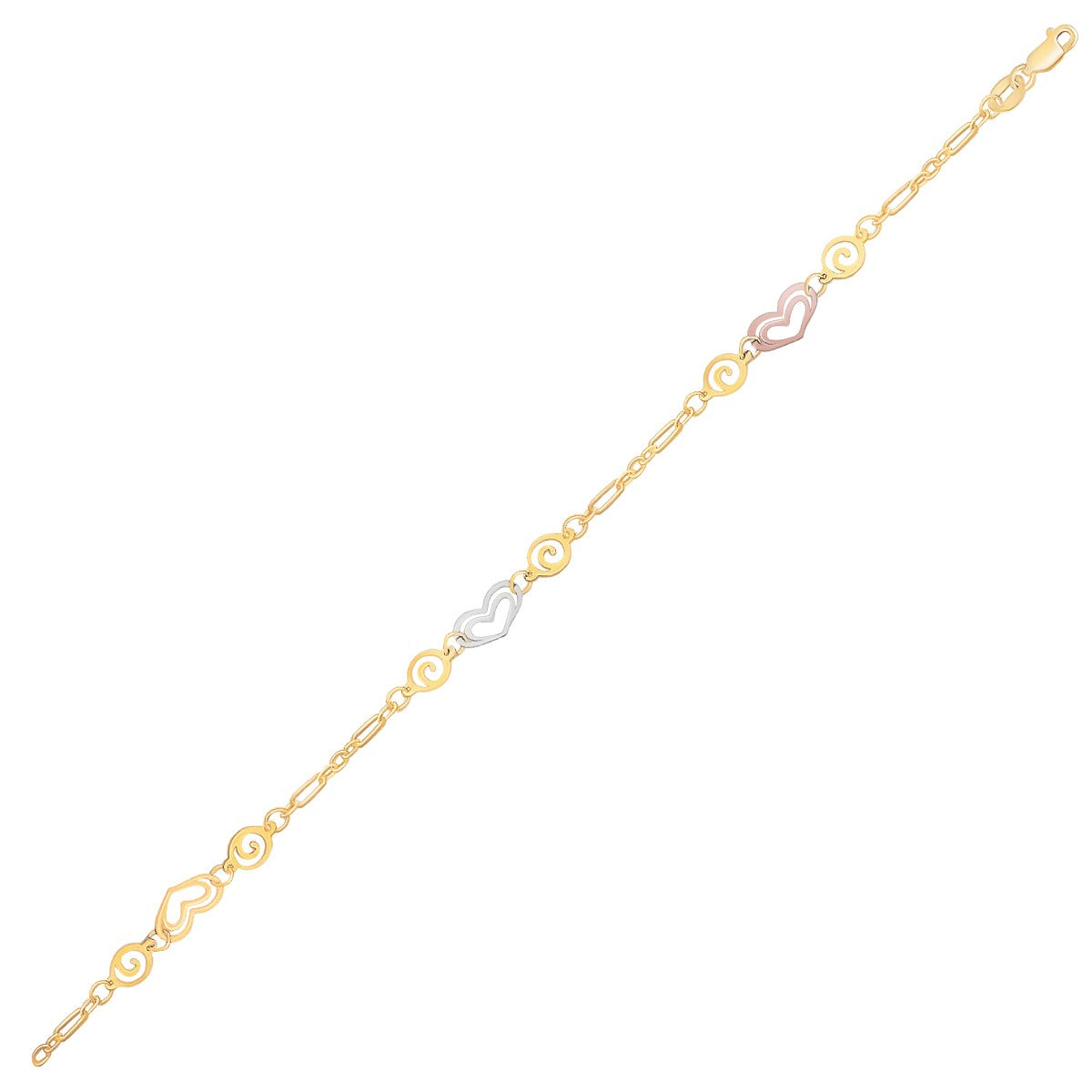 14k Tri-Color Gold Anklet with Multi Color Heart Stations by Bids.com