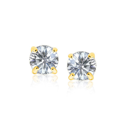 14k Yellow Gold 8.0mm Round CZ Stud Earrings - earrings