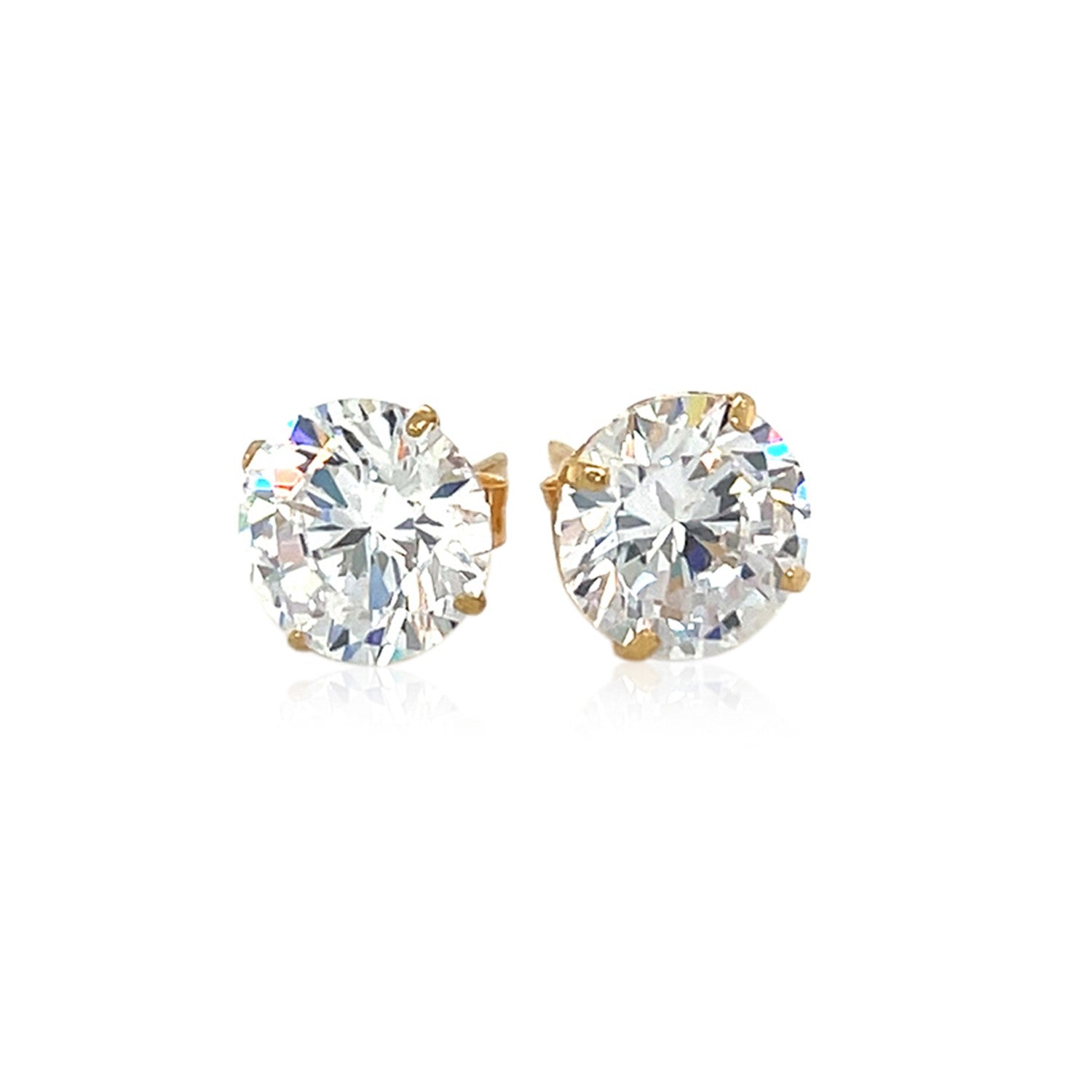 14k Yellow Gold 8.0mm Round CZ Stud Earrings - DestGlow