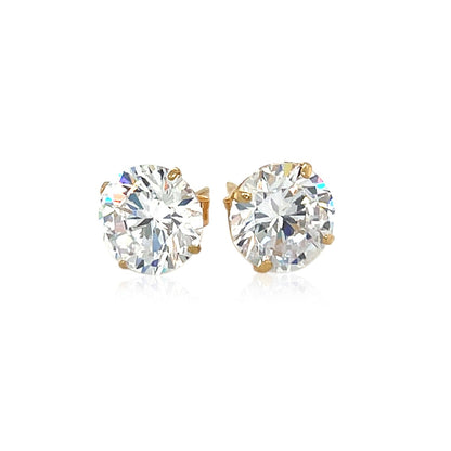 14k Yellow Gold 8.0mm Round CZ Stud Earrings - DestGlow