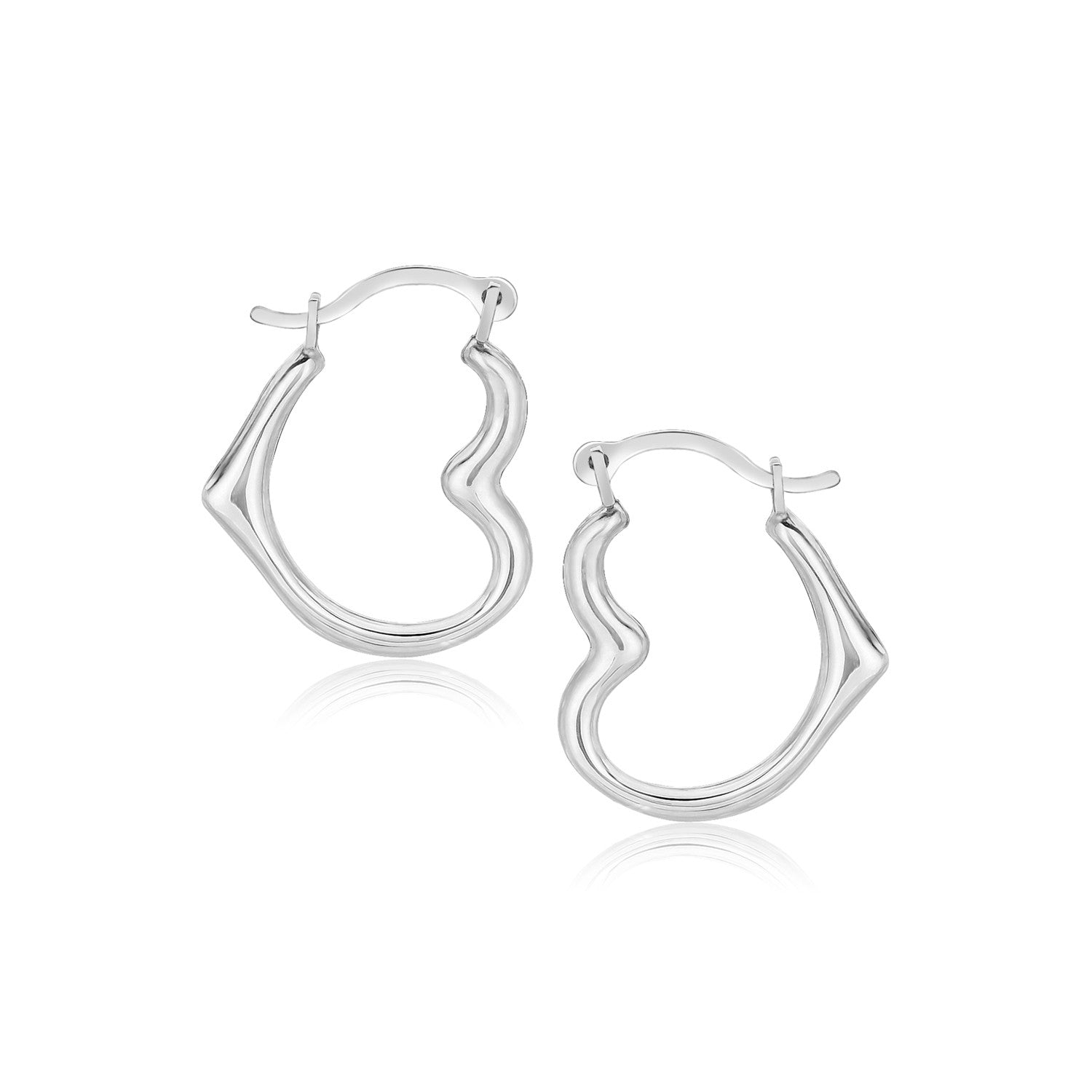 10k White Gold Heart Hoop Earrings 
