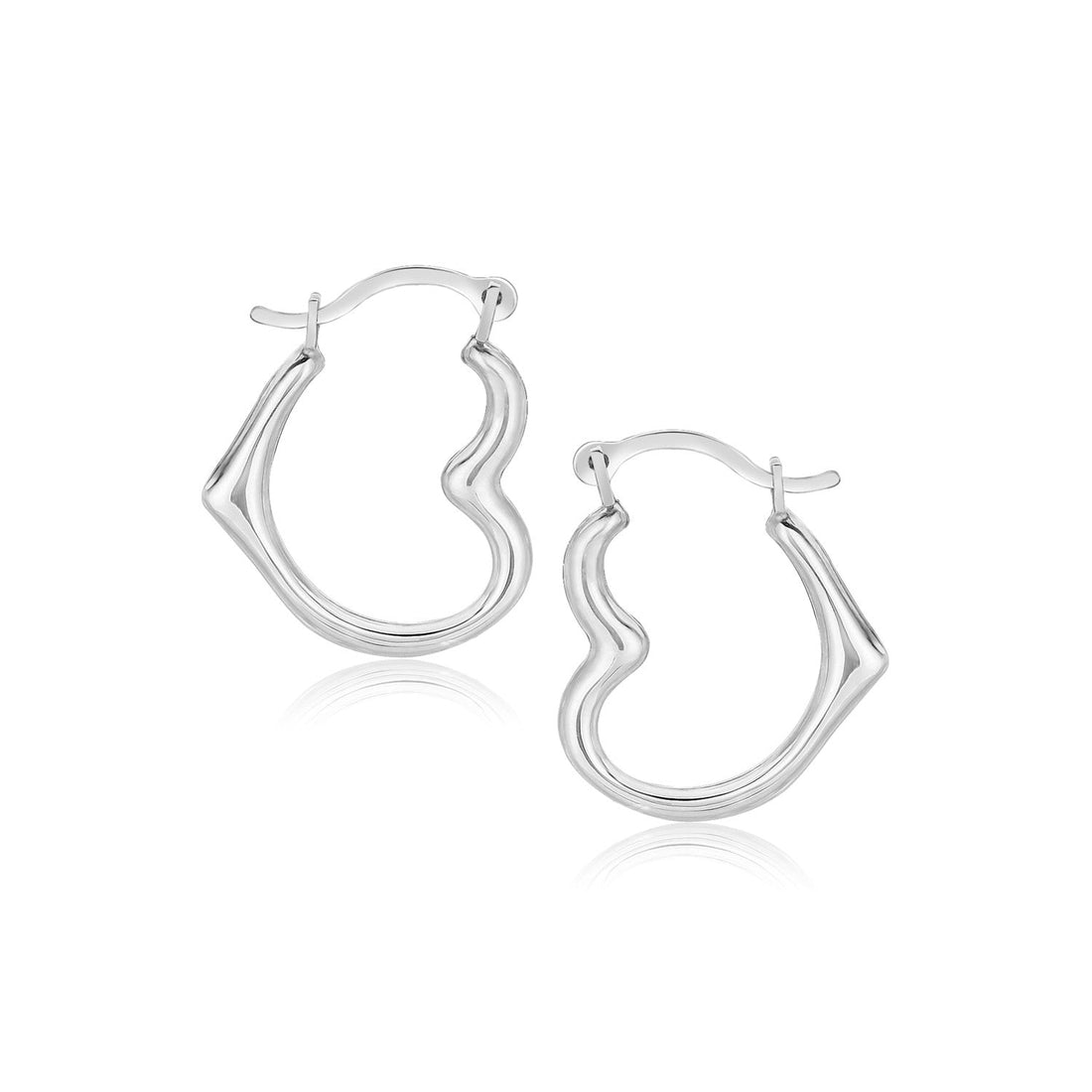 10k White Gold Heart Hoop Earrings by Avera Group