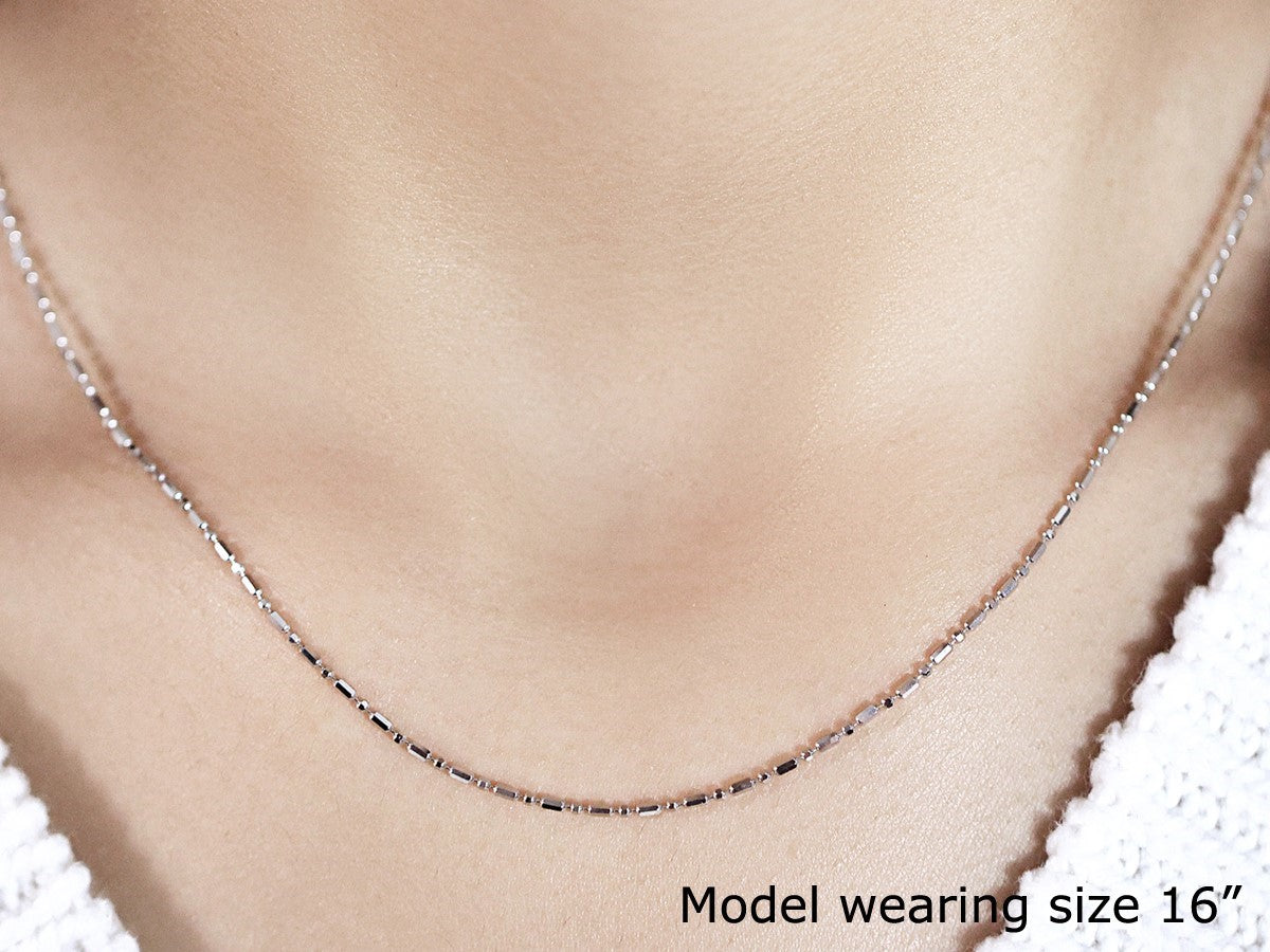 14k White Gold Diamond-Cut Alternating Bead Chain 1.2mm by Bids.com