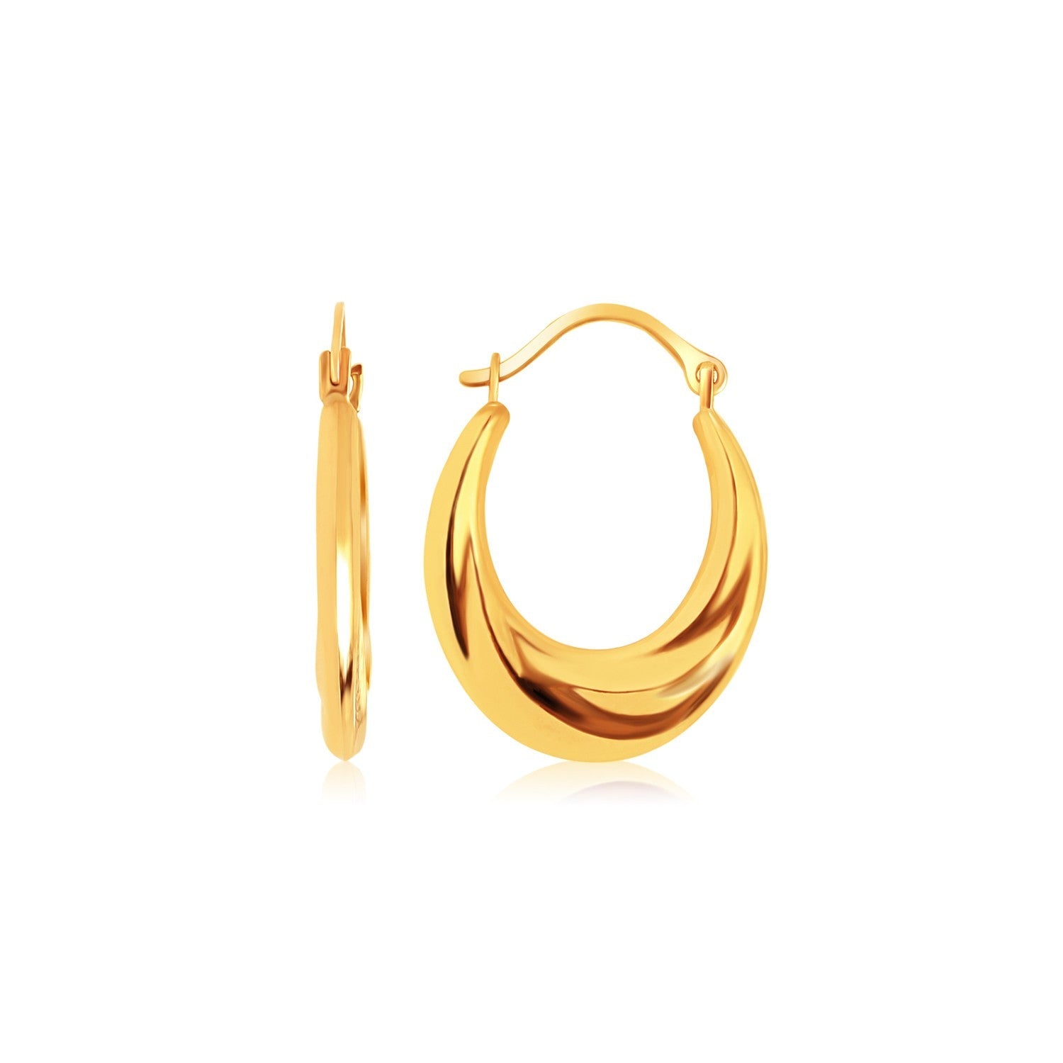 14k Yellow Gold Graduated Oval Hoop Earrings - earrings