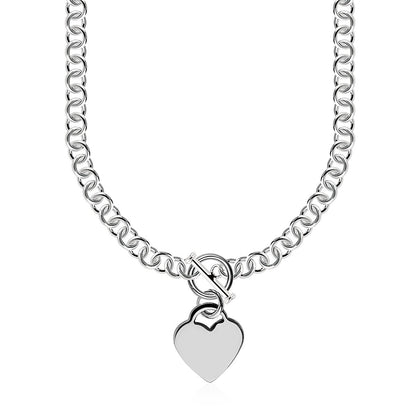 Sterling Silver Rolo Chain with a Heart Toggle Charm and Rhodium Plating by Bids.com
