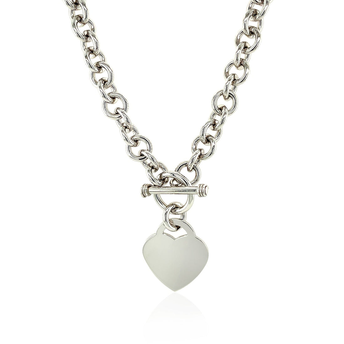 Sterling Silver Rolo Chain  with a Heart Toggle Charm and Rhodium Plating 