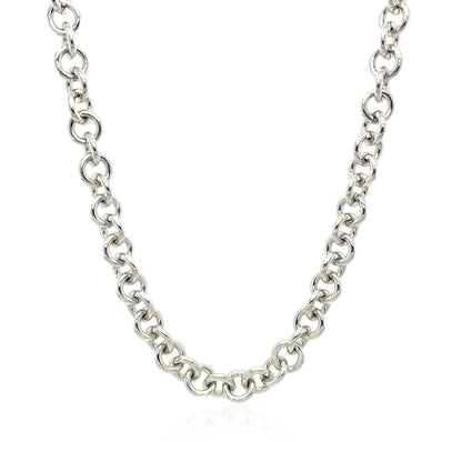 Sterling Silver Rhodium Plated Rolo Chain Necklace with a Heart Toggle Charm - DestGlow