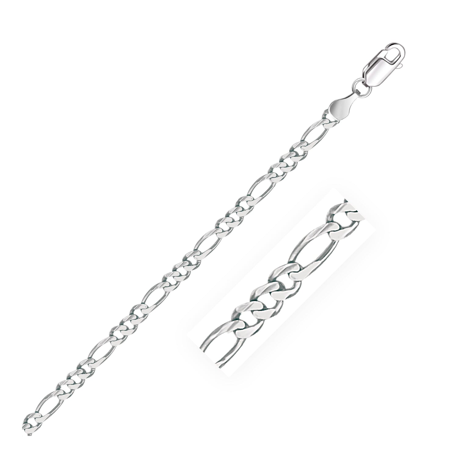 3.8mm 14k White Gold Solid Figaro Bracelet by Bids.com