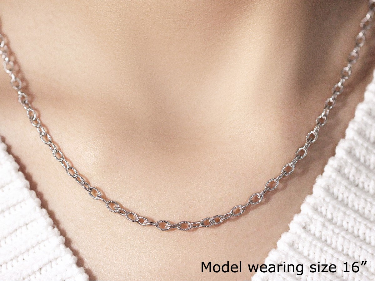 3.5mm 14k White Gold Pendant Chain with Textured Links by Bids.com
