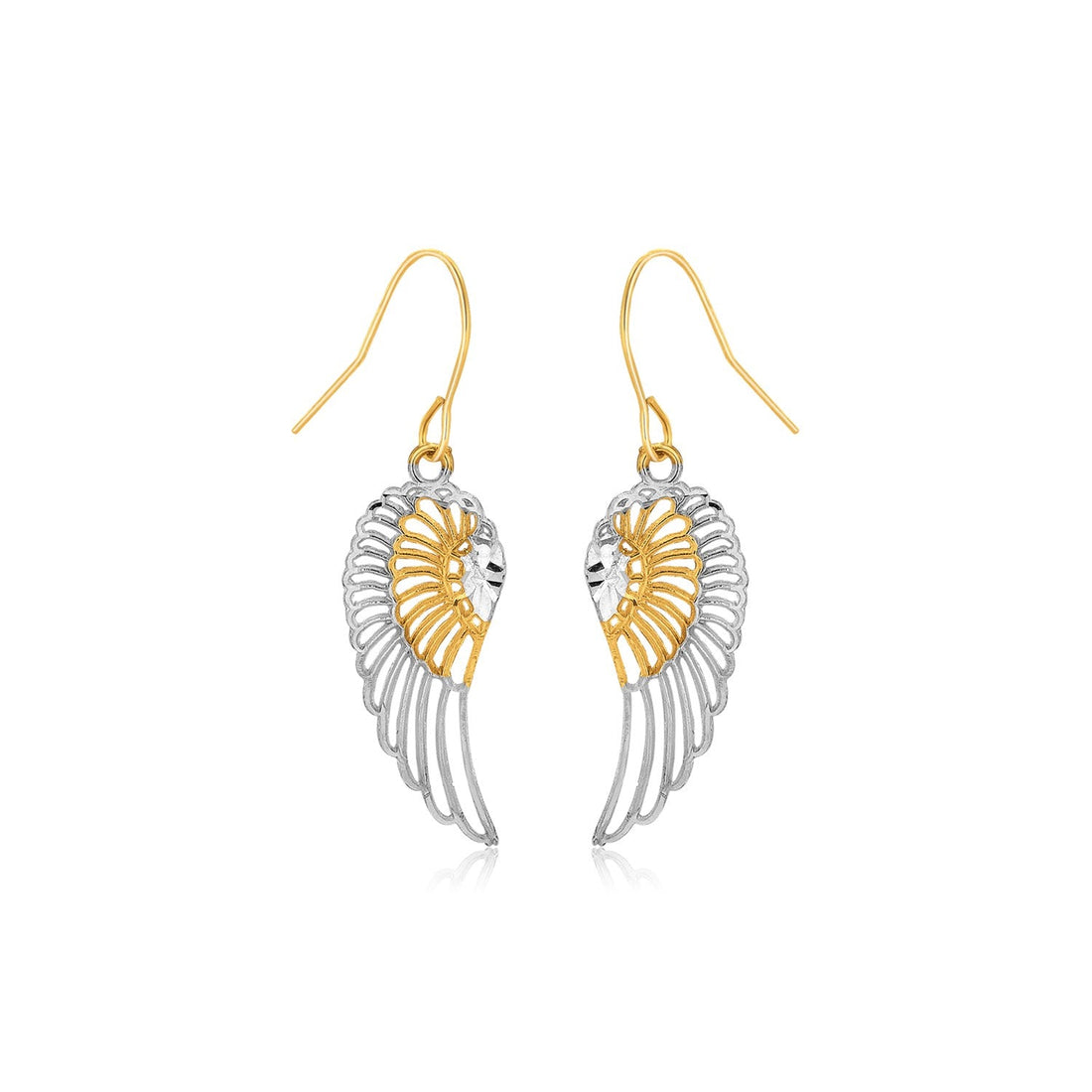 Two-Tone Wing Drop Earrings in 10K Gold - DestGlow
