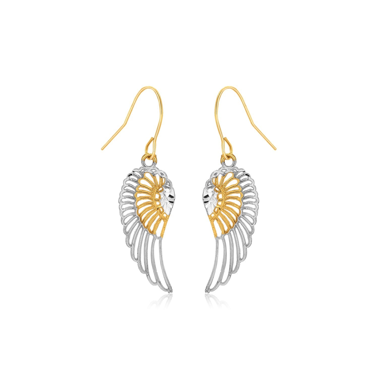 Two-Tone Wing Drop Earrings in 10K Gold - DestGlow