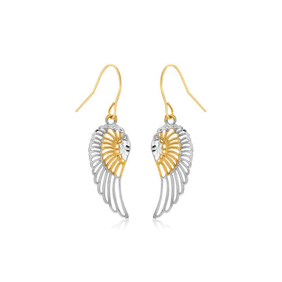 Two-Tone Wing Drop Earrings in 10K Gold - DestGlow