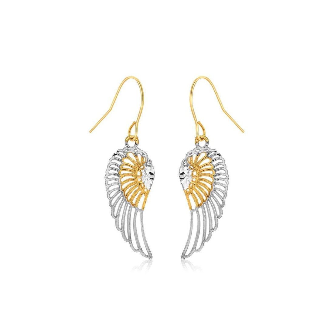 Two-Tone Wing Drop Earrings in 10K Gold
