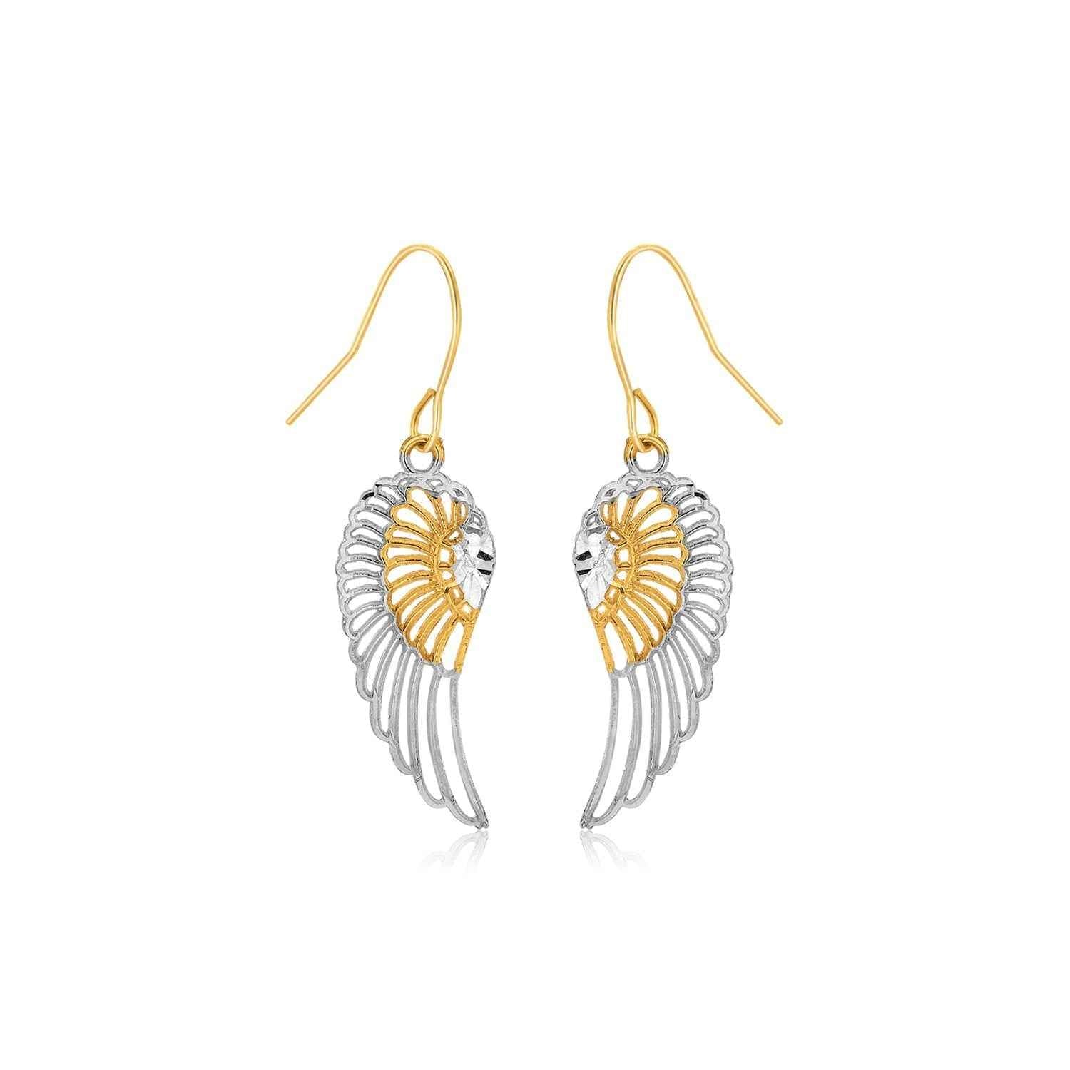 Two-Tone Wing Drop Earrings in 10K Gold