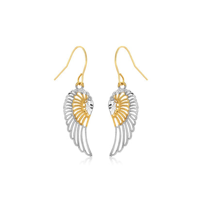 Two-Tone Wing Drop Earrings in 10K Gold  DestGlow