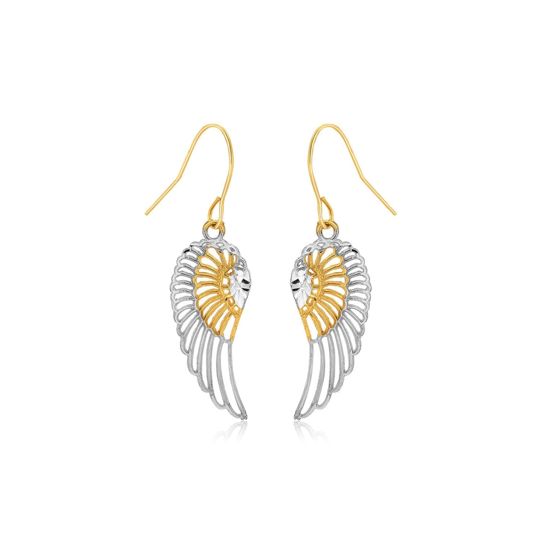 Two-Tone Wing Drop Earrings in 10K Gold 