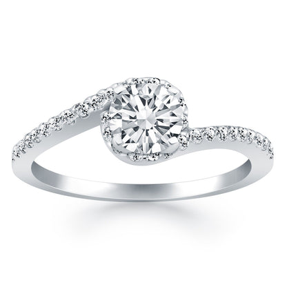 14k White Gold Bypass Swirl Diamond Halo Engagement Ring by Bids.com
