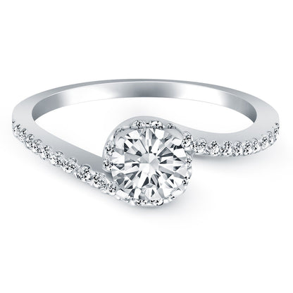14k White Gold Bypass Swirl Diamond Halo Engagement Ring by Bids.com