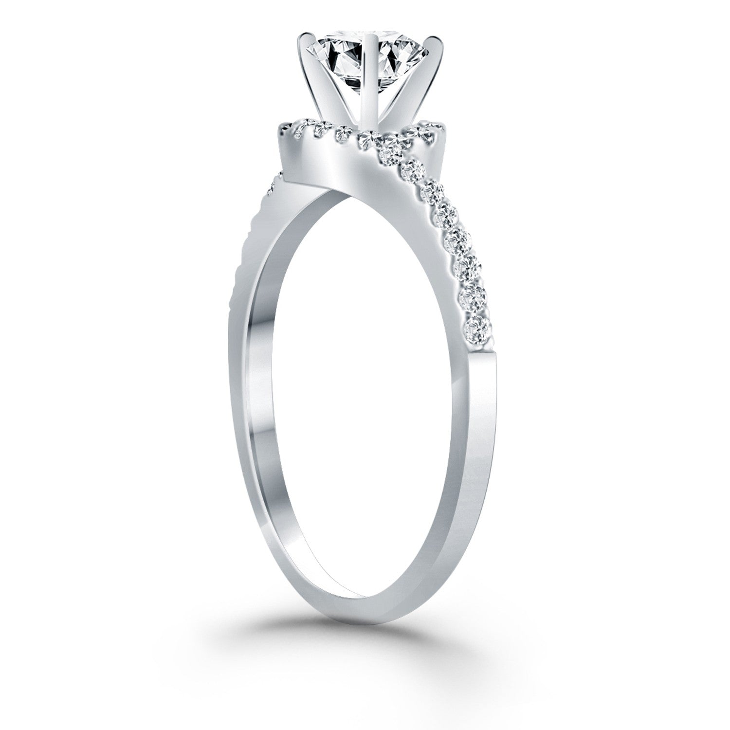 14k White Gold Bypass Swirl Diamond Halo Engagement Ring by Bids.com