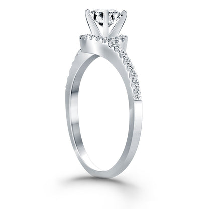 14k White Gold Bypass Swirl Diamond Halo Engagement Ring by Bids.com