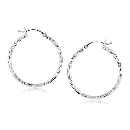 14k White Gold Diamond Cut Hoop Earrings by Bids.com