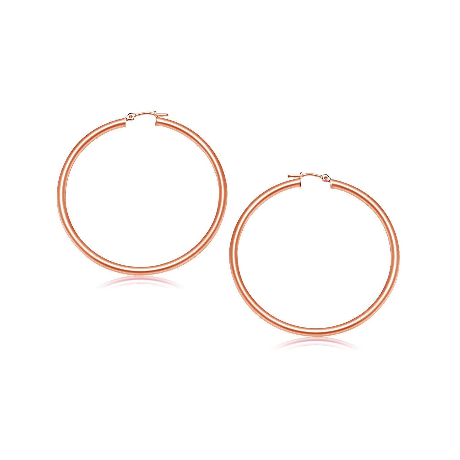 14k Rose Gold Polished Hoop Earrings (3x25mm) - earrings