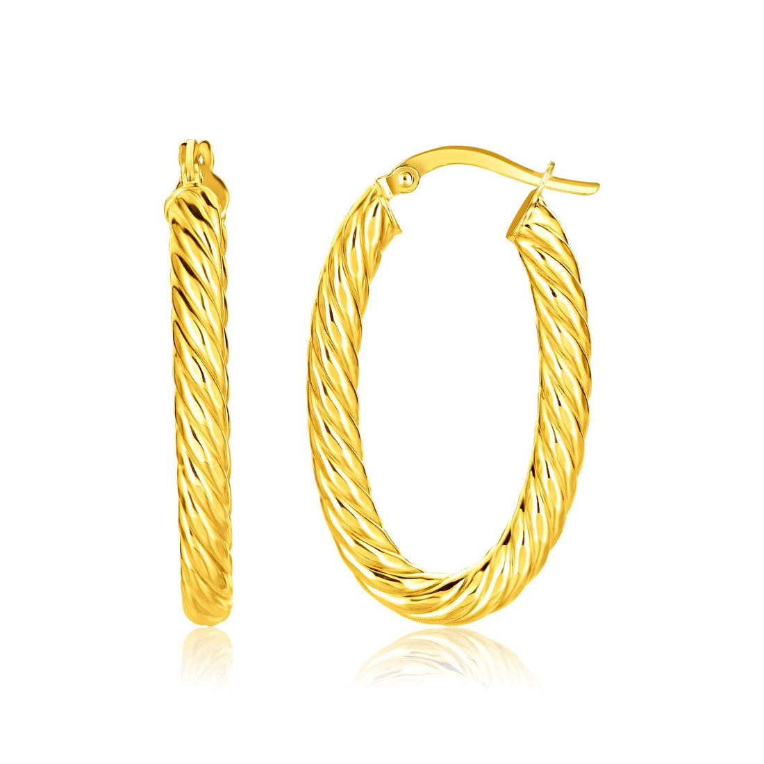 14k Yellow Gold Twisted Cable Oval Hoop Earrings - DestGlow