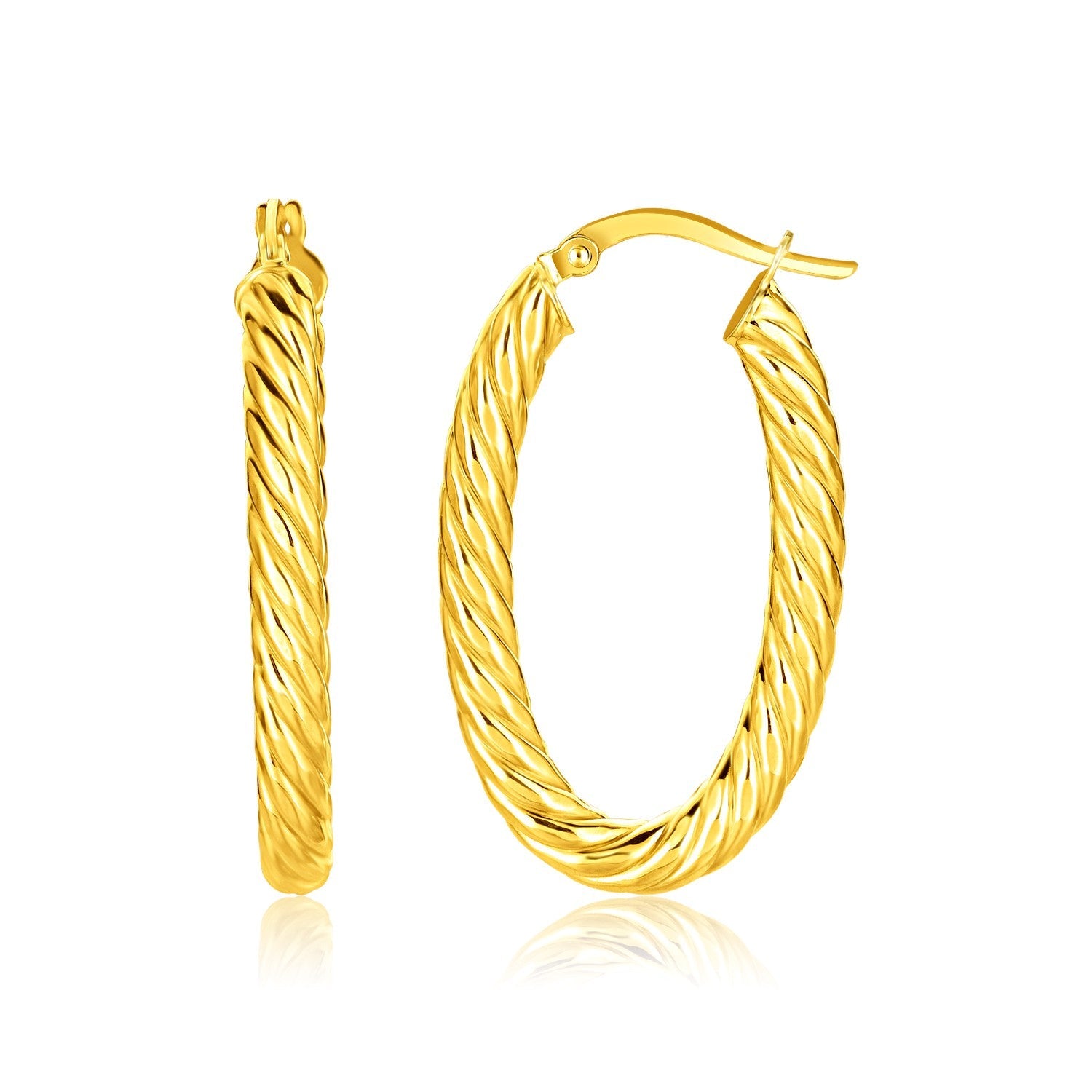 14k Yellow Gold Twisted Cable Oval Hoop Earrings - DestGlow