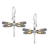 18k Yellow Gold and Sterling Silver Dragonfly Motif Drop Earrings - DestGlow