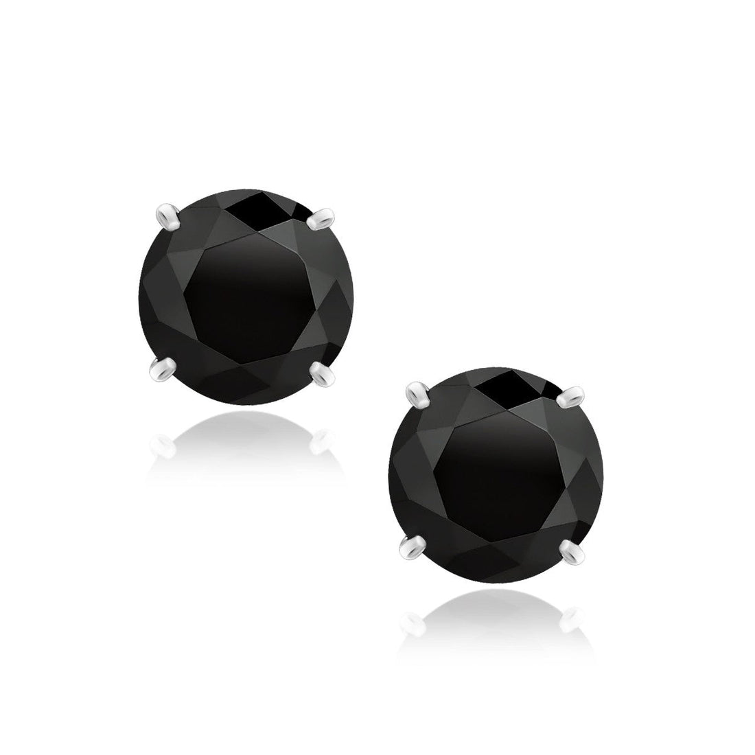 14k White Gold 8.0mm Round Black CZ Stud Earrings - earrings