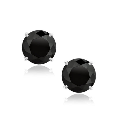 14k White Gold 8.0mm Round Black CZ Stud Earrings by Bids.com