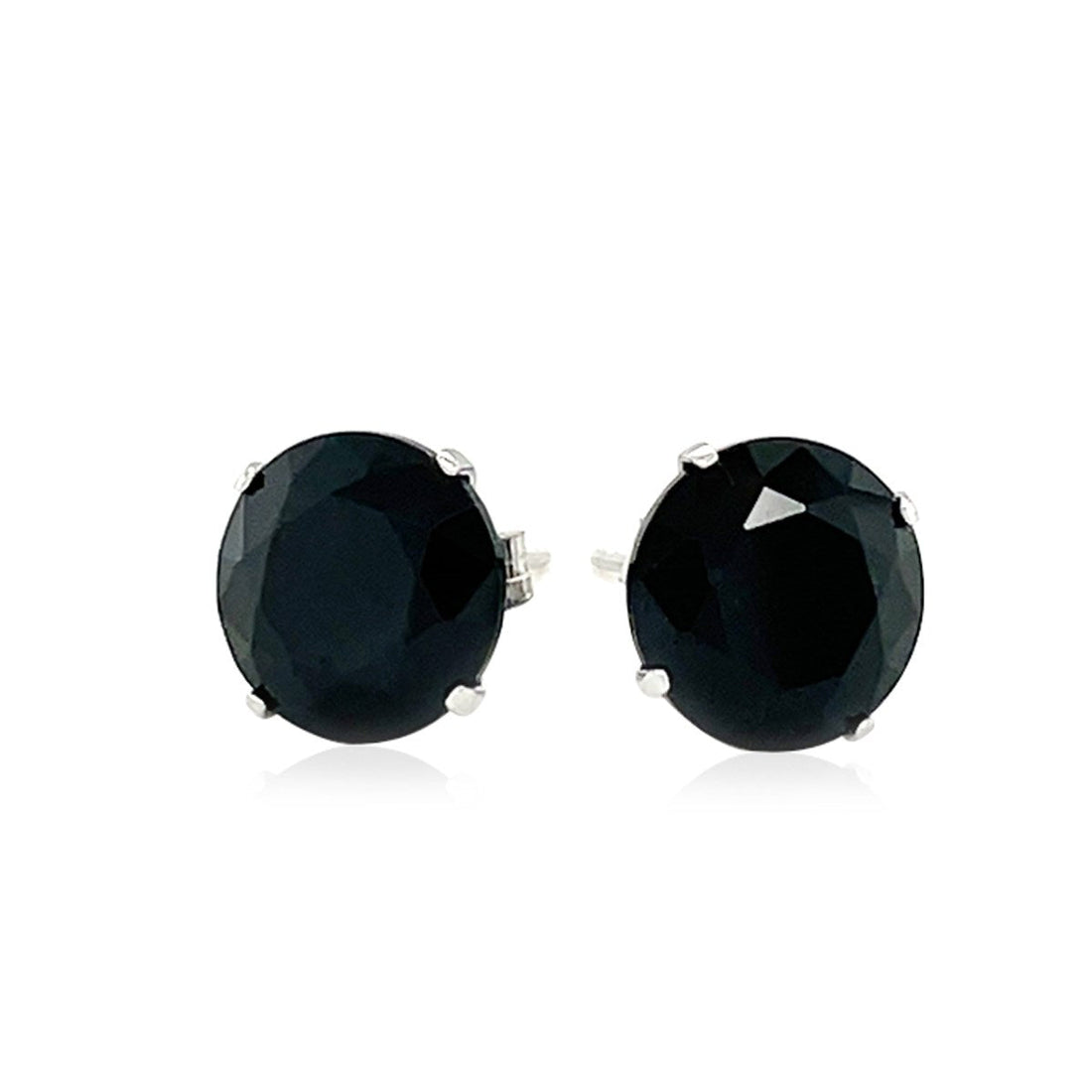 14k White Gold 8.0mm Round Black CZ Stud Earrings - DestGlow