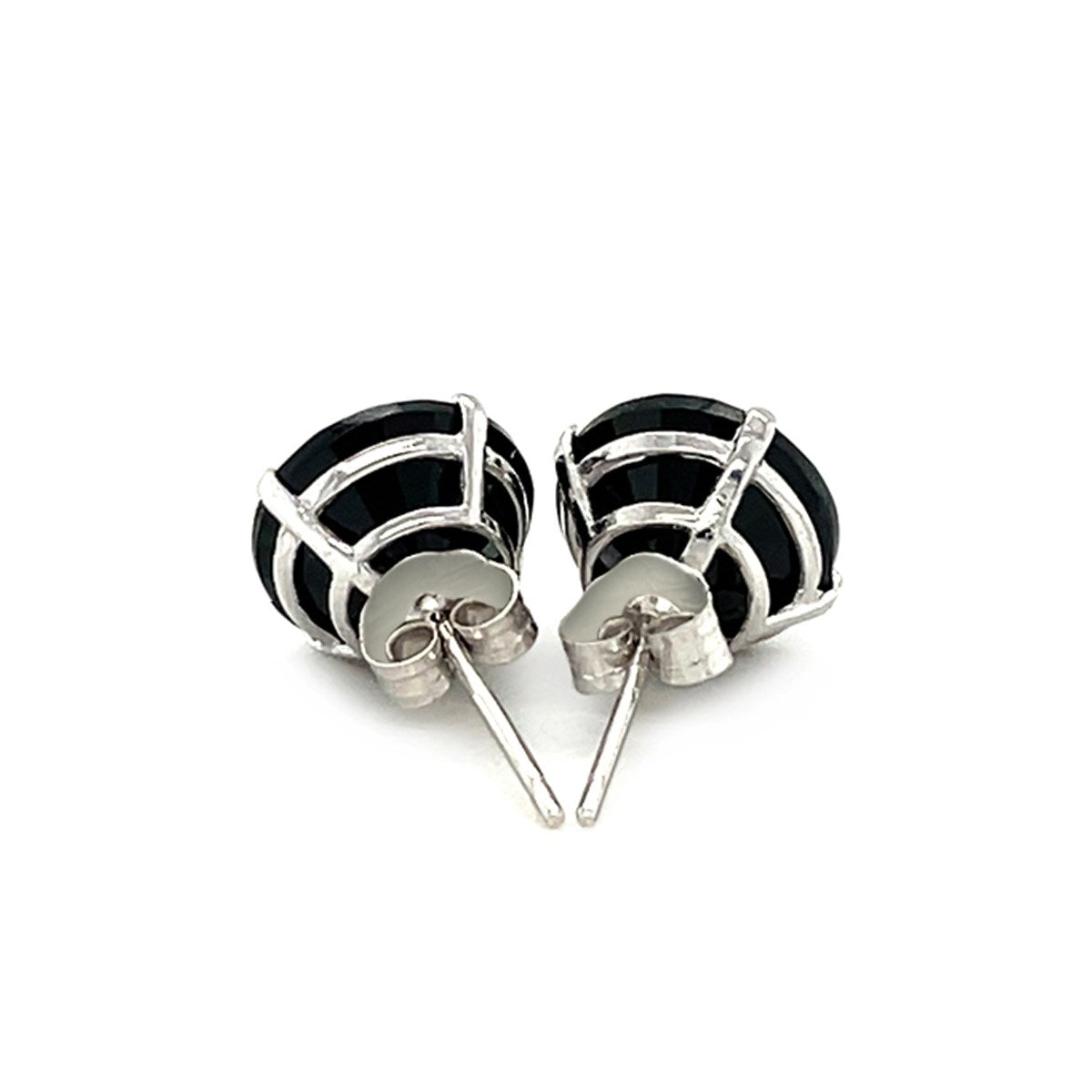 14k White Gold 8.0mm Round Black CZ Stud Earrings by Bids.com