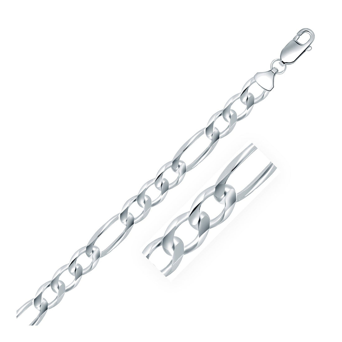 Rhodium Plated 8.8mm Sterling Silver Figaro Style Chain (8.80 mm) - DestGlow