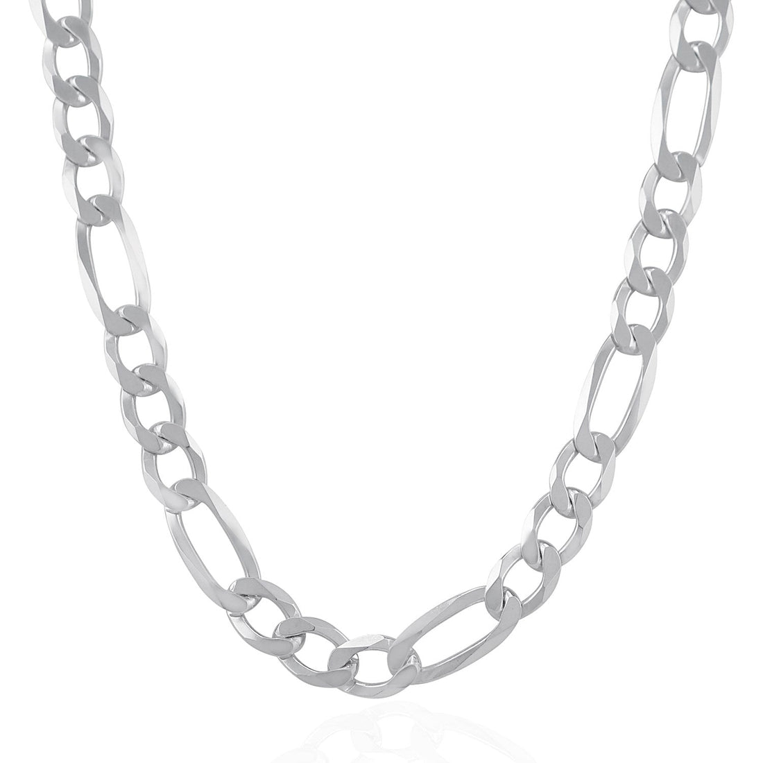 Rhodium Plated 8.8mm Sterling Silver Figaro Style Chain (8.80 mm) - DestGlow