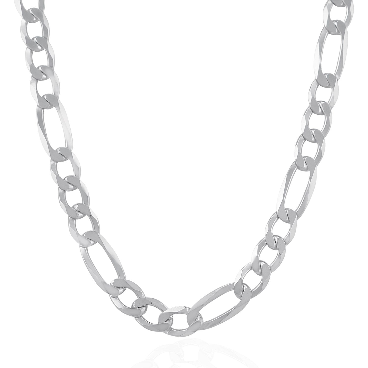 Rhodium Plated 8.8mm Sterling Silver Figaro Style Chain (8.80 mm) - DestGlow