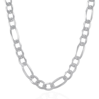Rhodium Plated 8.8mm Sterling Silver Figaro Style Chain (8.80 mm) - DestGlow