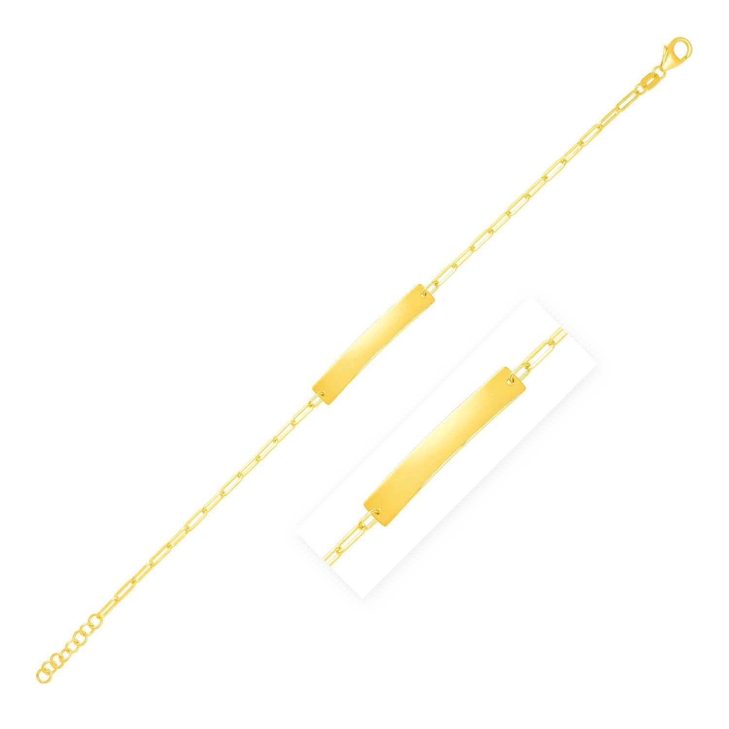 14k Yellow Gold 7 inch Paperclip Chain Bracelet with Bar by Avera Group