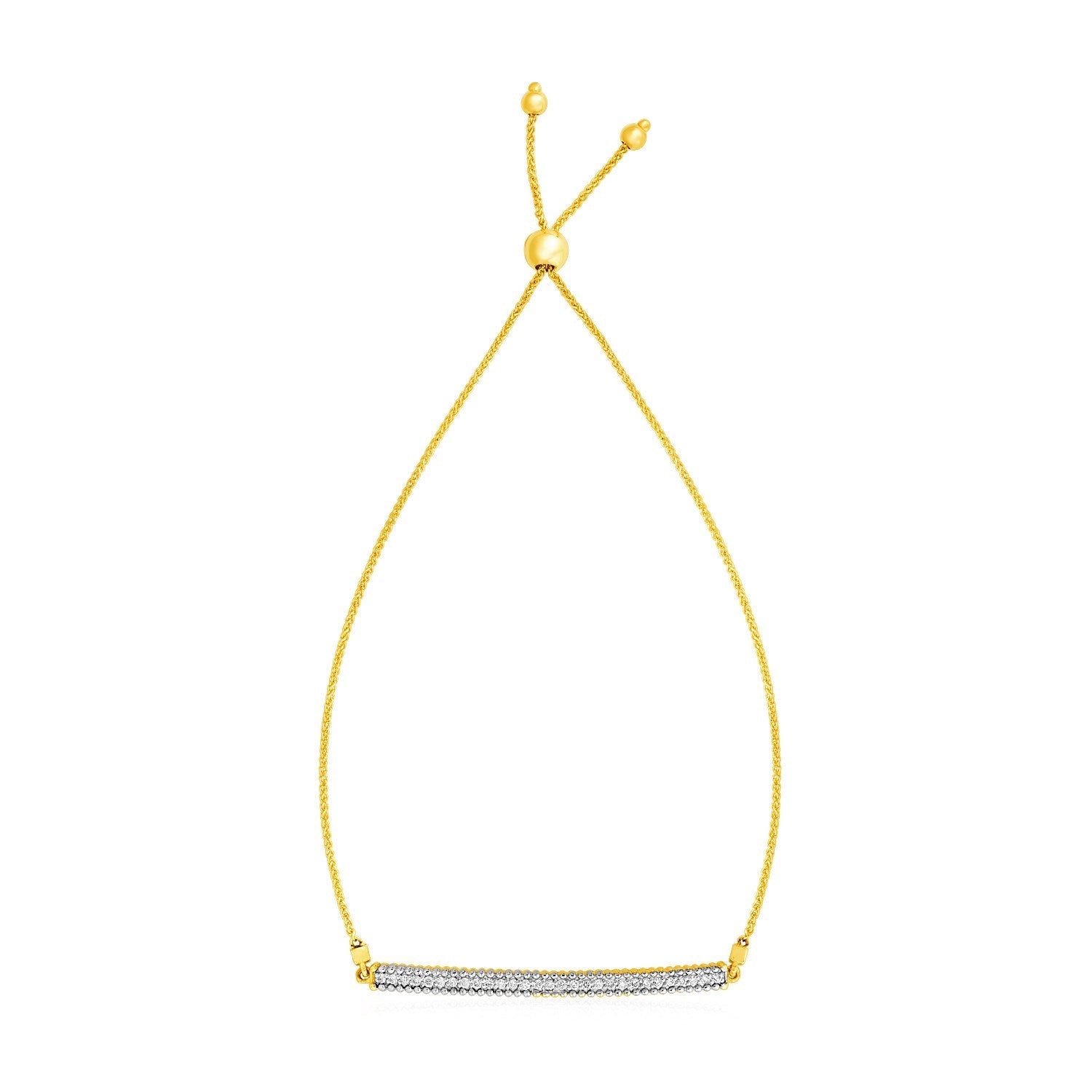 14k Yellow Gold Adjustable Bracelet with Textured Bar and Diamonds by Bids.com