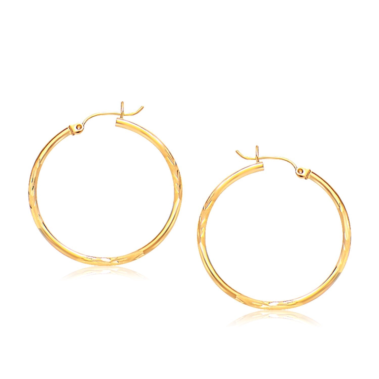 Diamond Cut Slender Large Hoop Earrings in 14k Yellow Gold (2x30mm) 