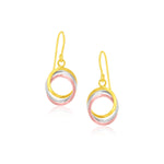14k Tri-Color Gold Open Entwined Ring Earrings - rings