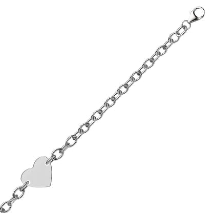 Sterling Silver Rhodium Plated Chain Bracelet with a Flat Heart Station by Bids.com